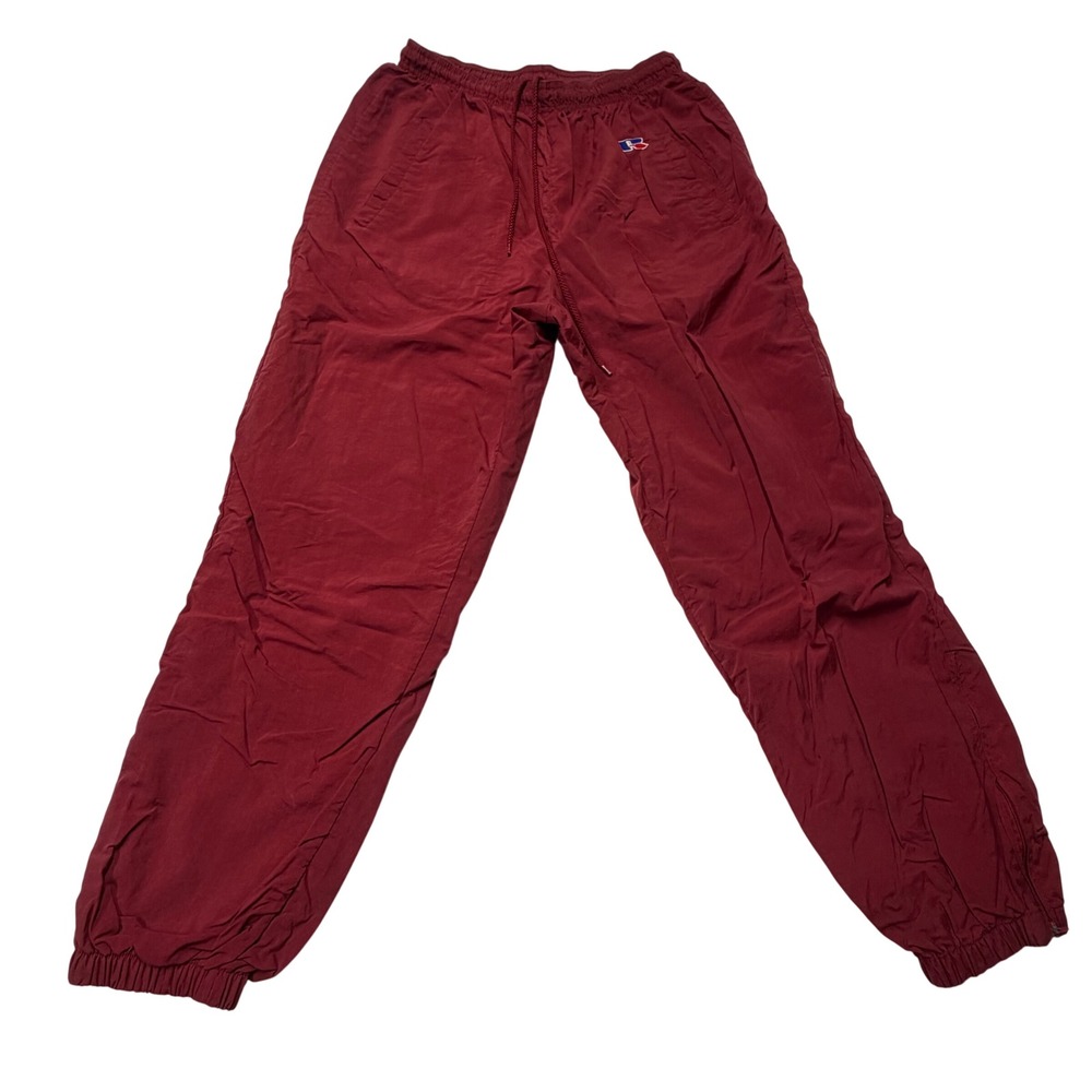 Russell Athletic Vintage Men's L Wind Pants Burgundy Nylon Lined Joggers 90s USA